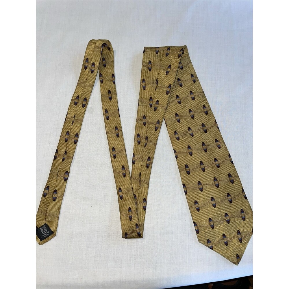 Neo Bill Blass Dress Tie Mens Size 57" Gold Geometric 100% Silk Designer
